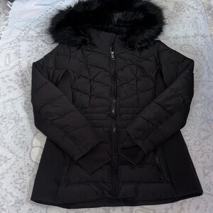 NWT London Fog Full-Zip Faux Fur Puffer Jacket Black Sz Small